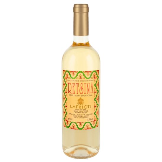 Wino greckie Lafioti Retsina, klasyczne, białe, wytrawne