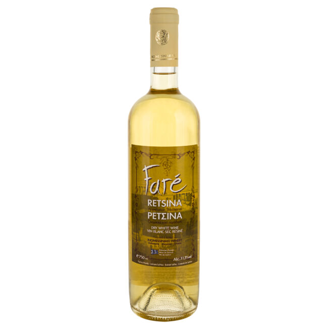 Wino greckie Retsina Fare, tradycyjne, białe, wytrawne